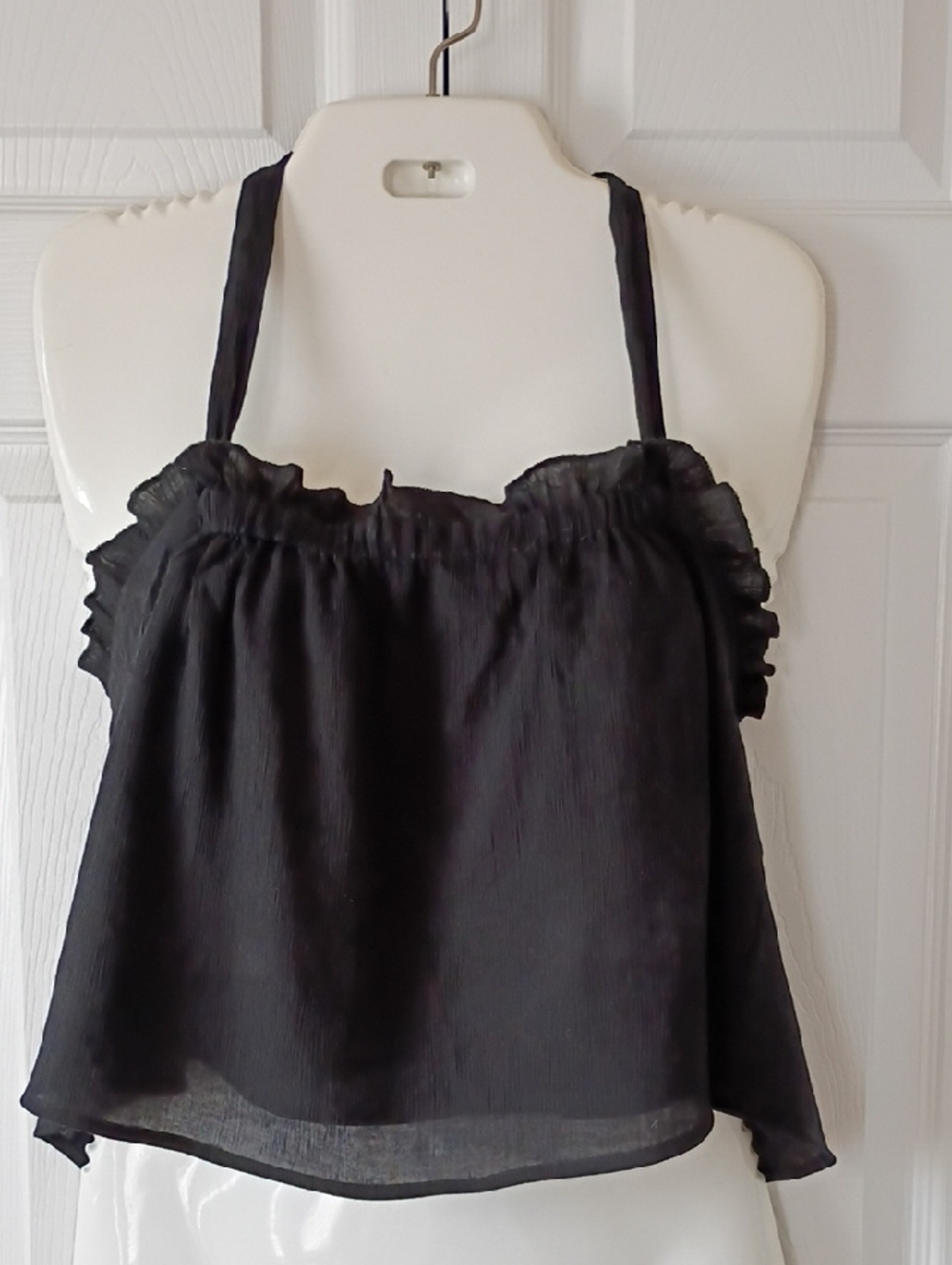 HYFVE Black Ruffle-Trim  Strap Halter Top